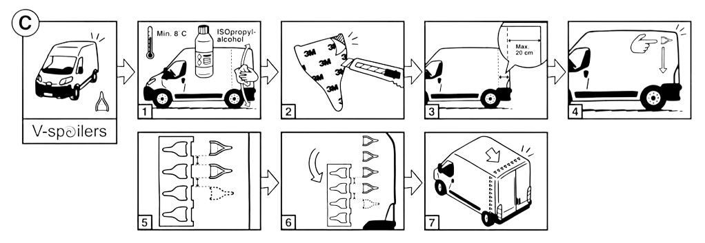 V Spoilers for low vans (Kit with 40 pcs.)